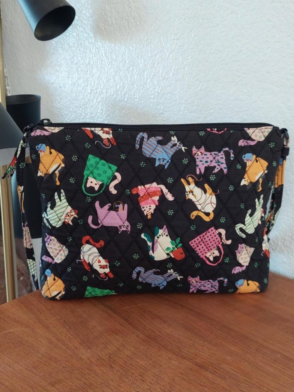 Vera Bradley Herding Cats Trio Zip Hipster Crossbody Bag Purse Black Pink